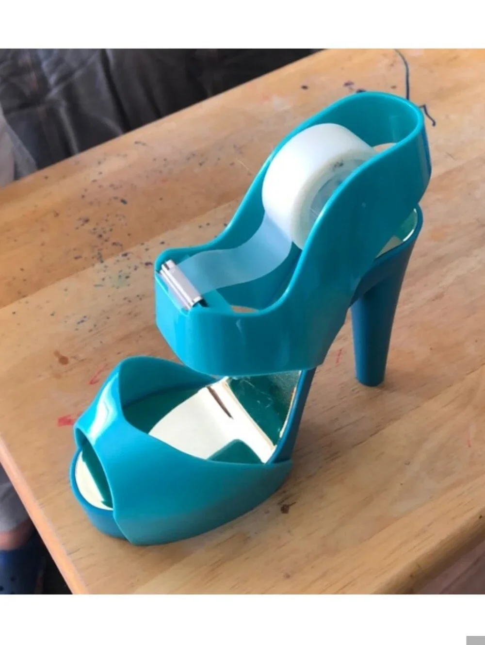 Turquoise High-Heel Tape Dispenser - Fashionable Desk Accessory